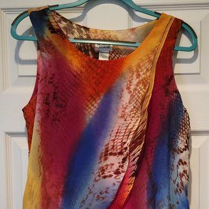 Monroe & Main Sleeveless Multi-Colored Top with Criss Cross Front; size Large